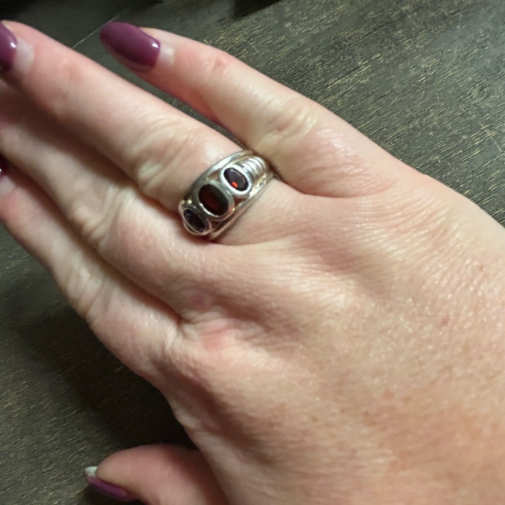 Sterling Silver Three-Stone Ring, Featuring Oval-… - image 8